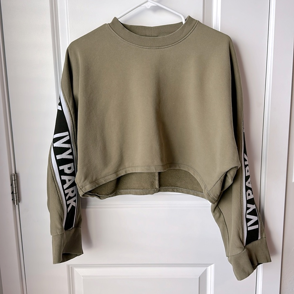 IVY PARK Logo Tape Cropped Sweatshirt in Olive - Picture 1 of 6